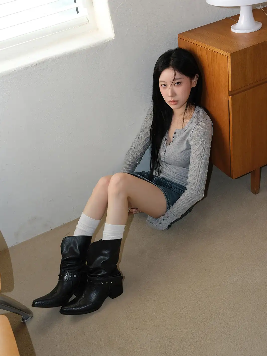 Mooreyu | Pointed Toe Cowhide Knight Boots