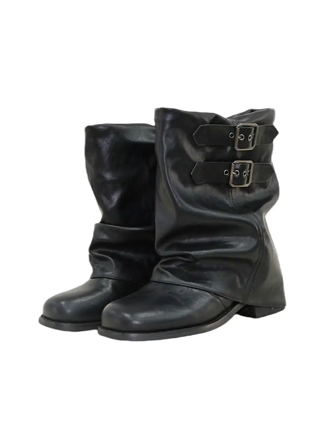 Mooreyu | Genuine Leather Ruched Slouchy Boots