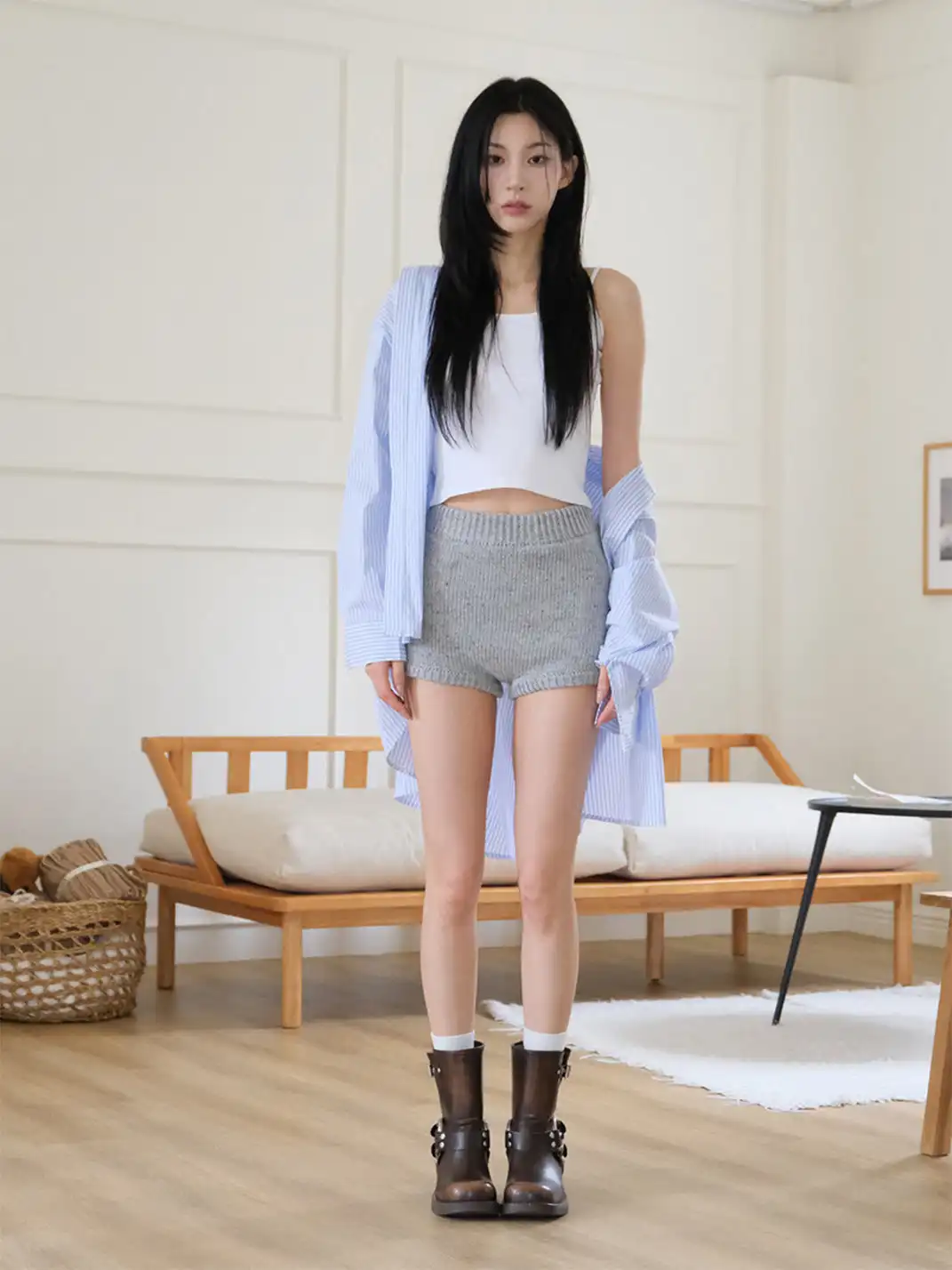 Mooreyu | Square Toe Genuine Leather Chunky Heel Cowboy Boots