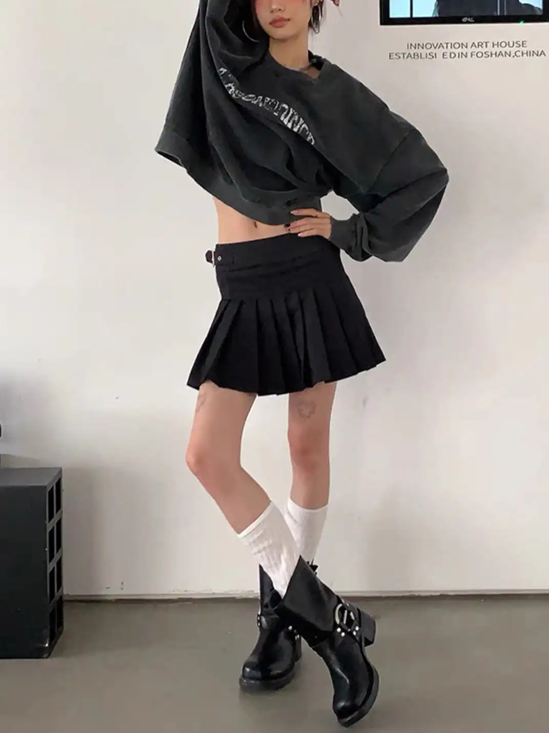 Mooreyu | Square Toe Genuine Leather Chunky Heel Cowboy Boots