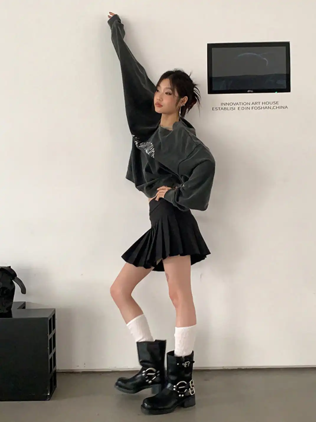 Mooreyu | Square Toe Genuine Leather Chunky Heel Cowboy Boots