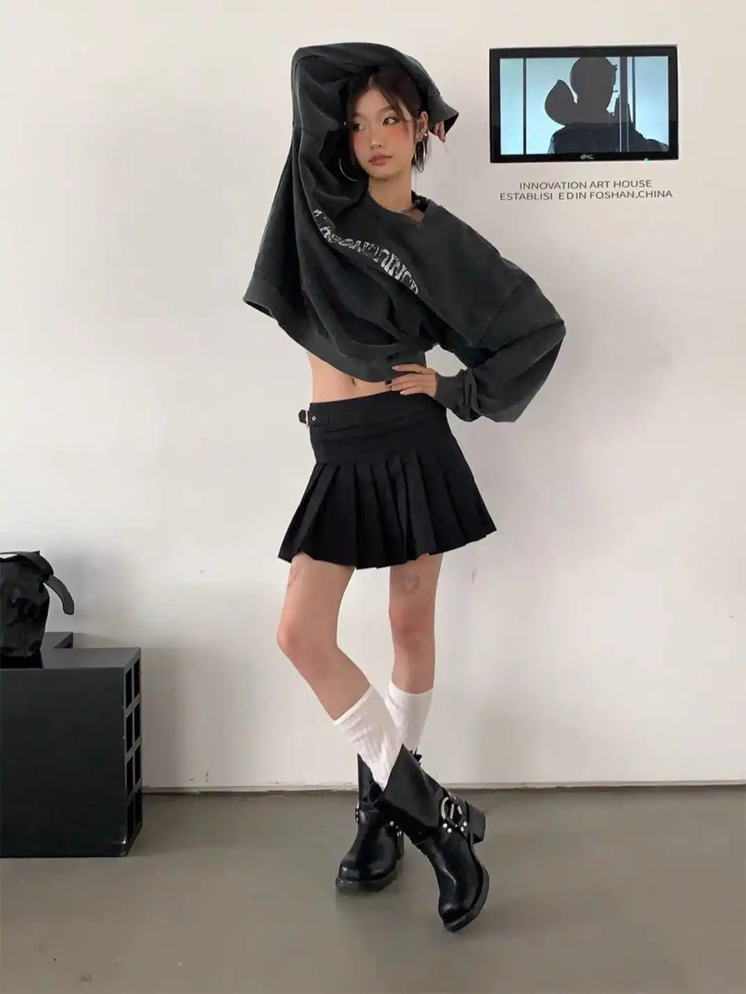 Mooreyu | Square Toe Genuine Leather Chunky Heel Cowboy Boots