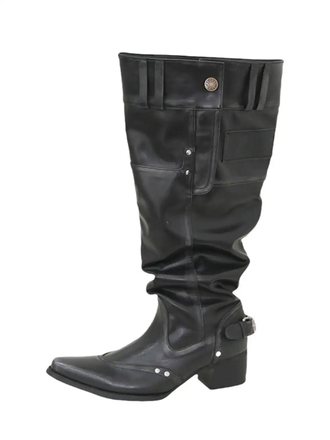 Mooreyu | Pointed Toe Chunky Heel Wide Calf Boots