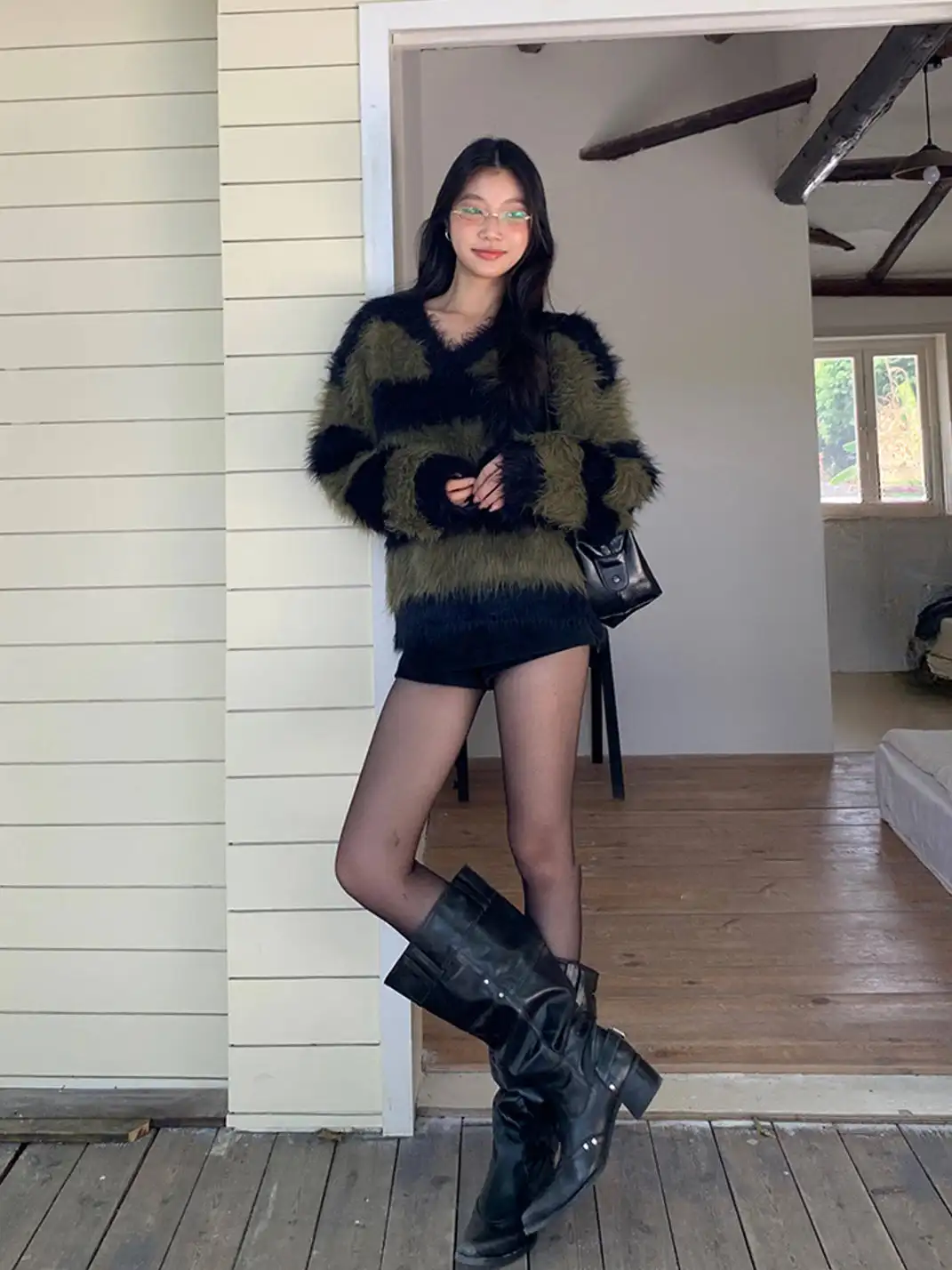 Mooreyu | Pointed Toe Chunky Heel Wide Calf Boots
