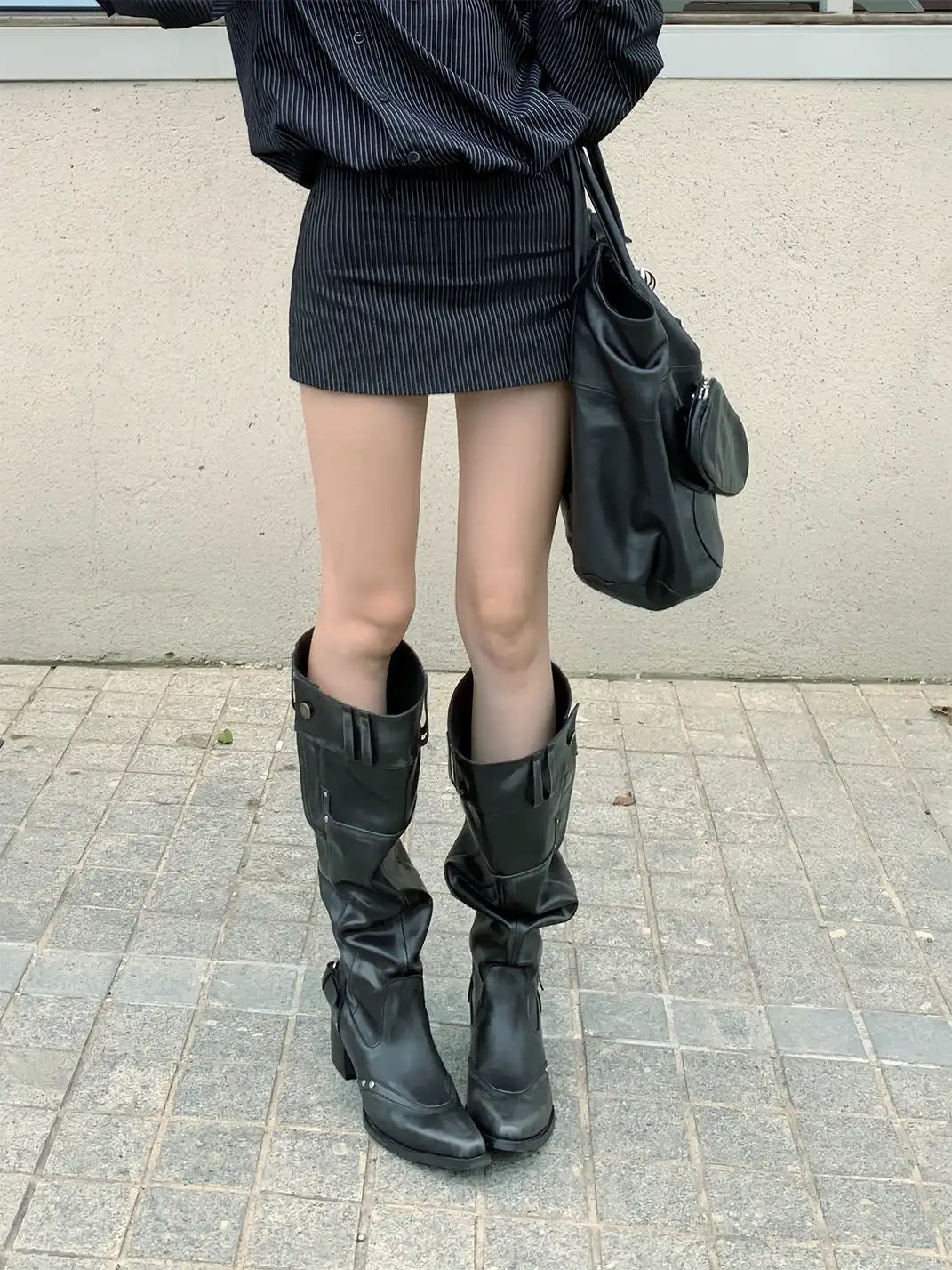 Mooreyu | Pointed Toe Chunky Heel Wide Calf Boots