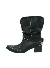 Mooreyu | Cowhide Pointed Toe Rivet Knight Boots