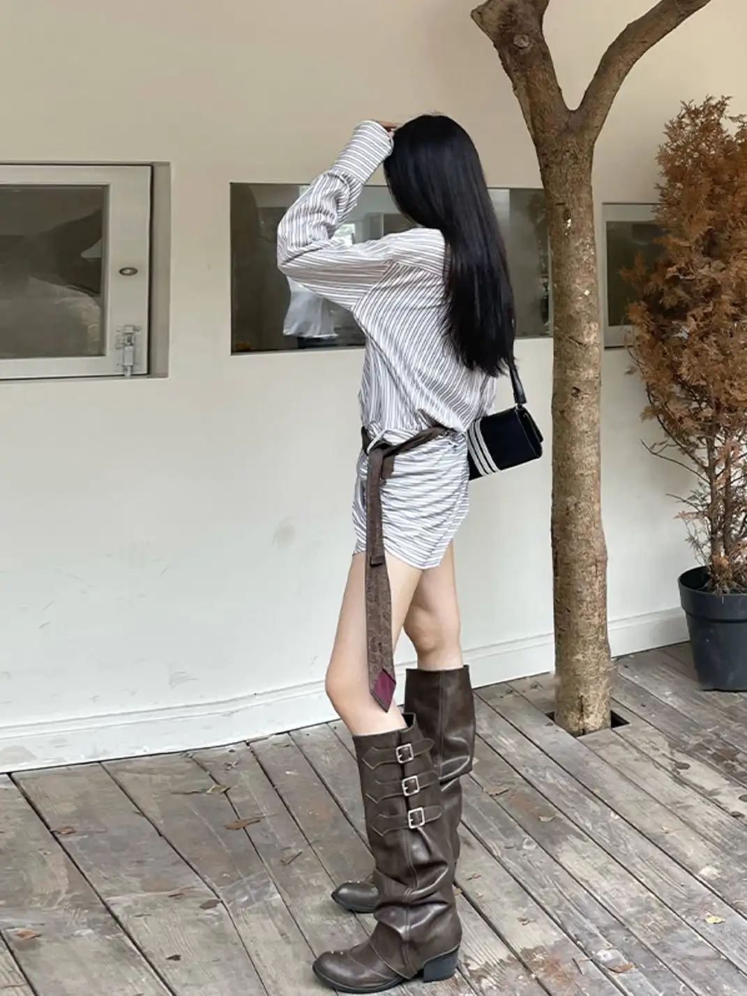 Mooreyu | Western Cowboy Ruched Stacked Knee High Knight Boots