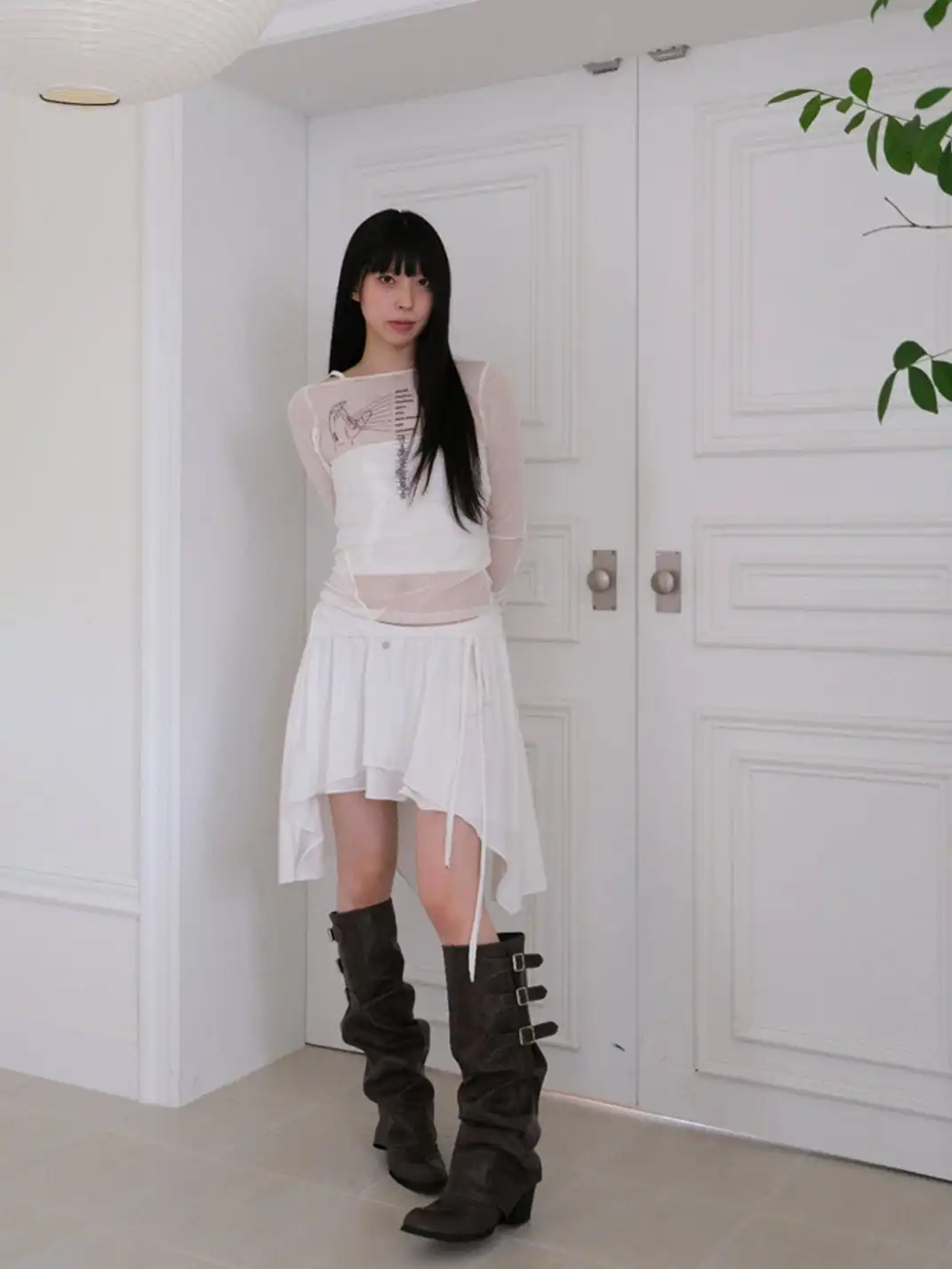 Mooreyu | Western Cowboy Ruched Stacked Knee High Knight Boots