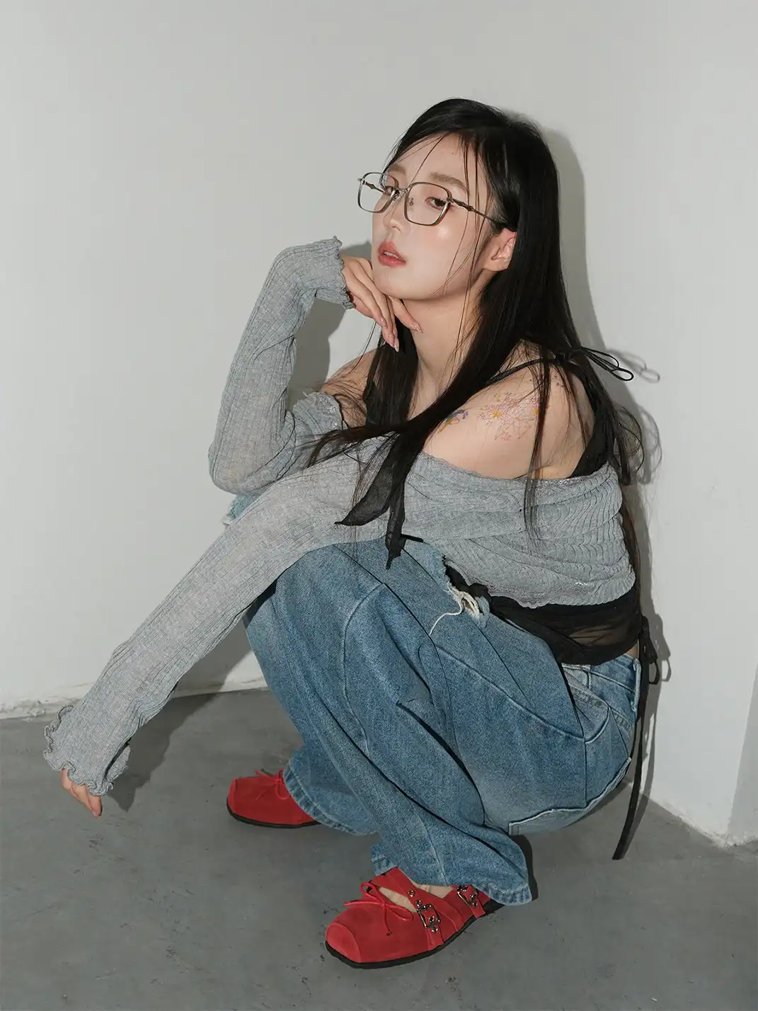 Mooreyu | Bow Low-Cut Rivet Ballet Flats