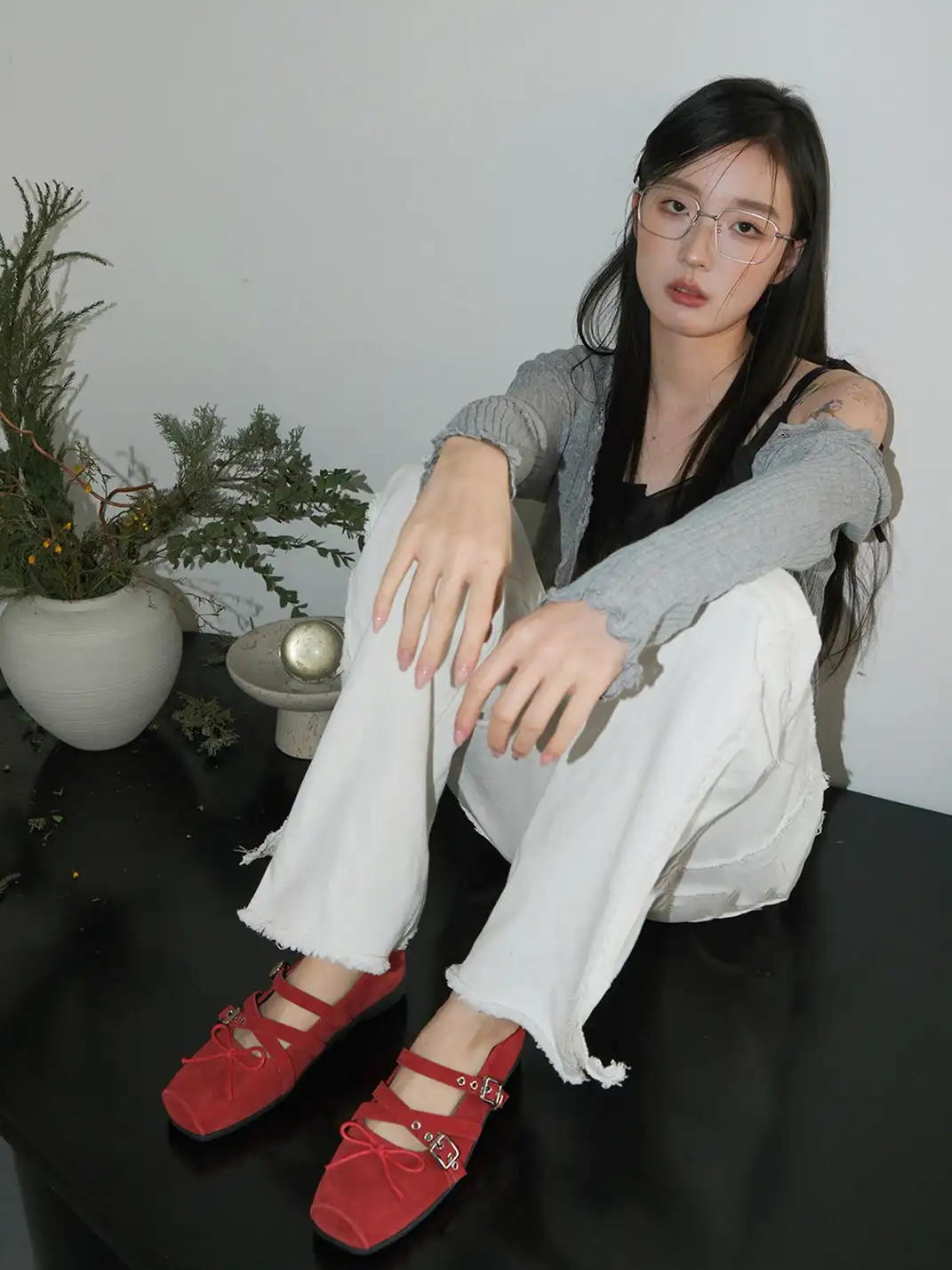 Mooreyu | Bow Low-Cut Rivet Ballet Flats