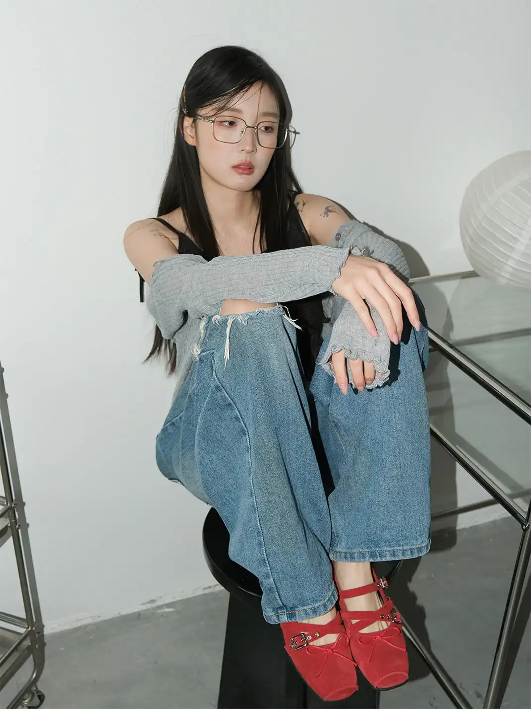 Mooreyu | Bow Low-Cut Rivet Ballet Flats