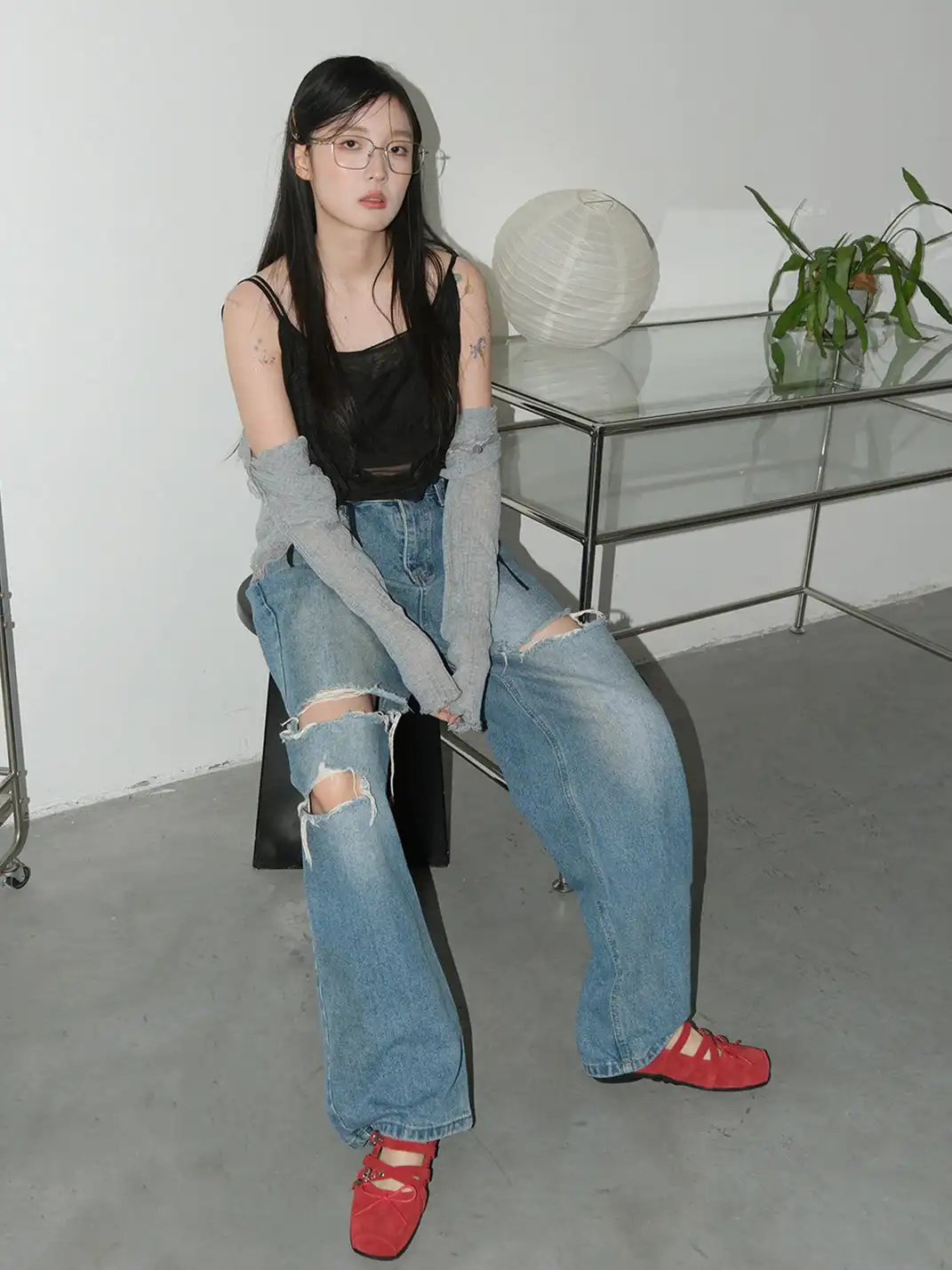 Mooreyu | Bow Low-Cut Rivet Ballet Flats