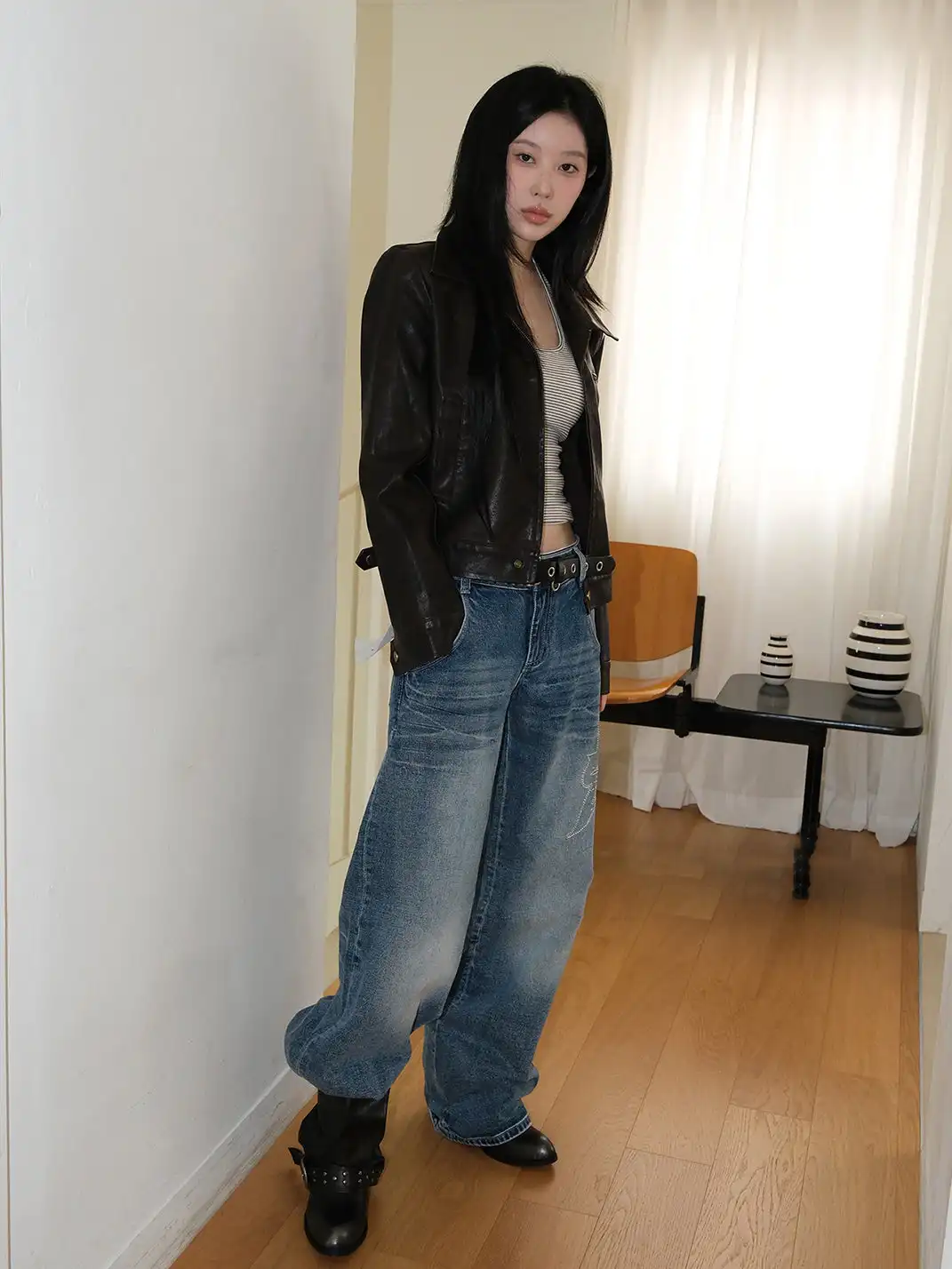 Mooreyu | Leather Western Stacked Boots