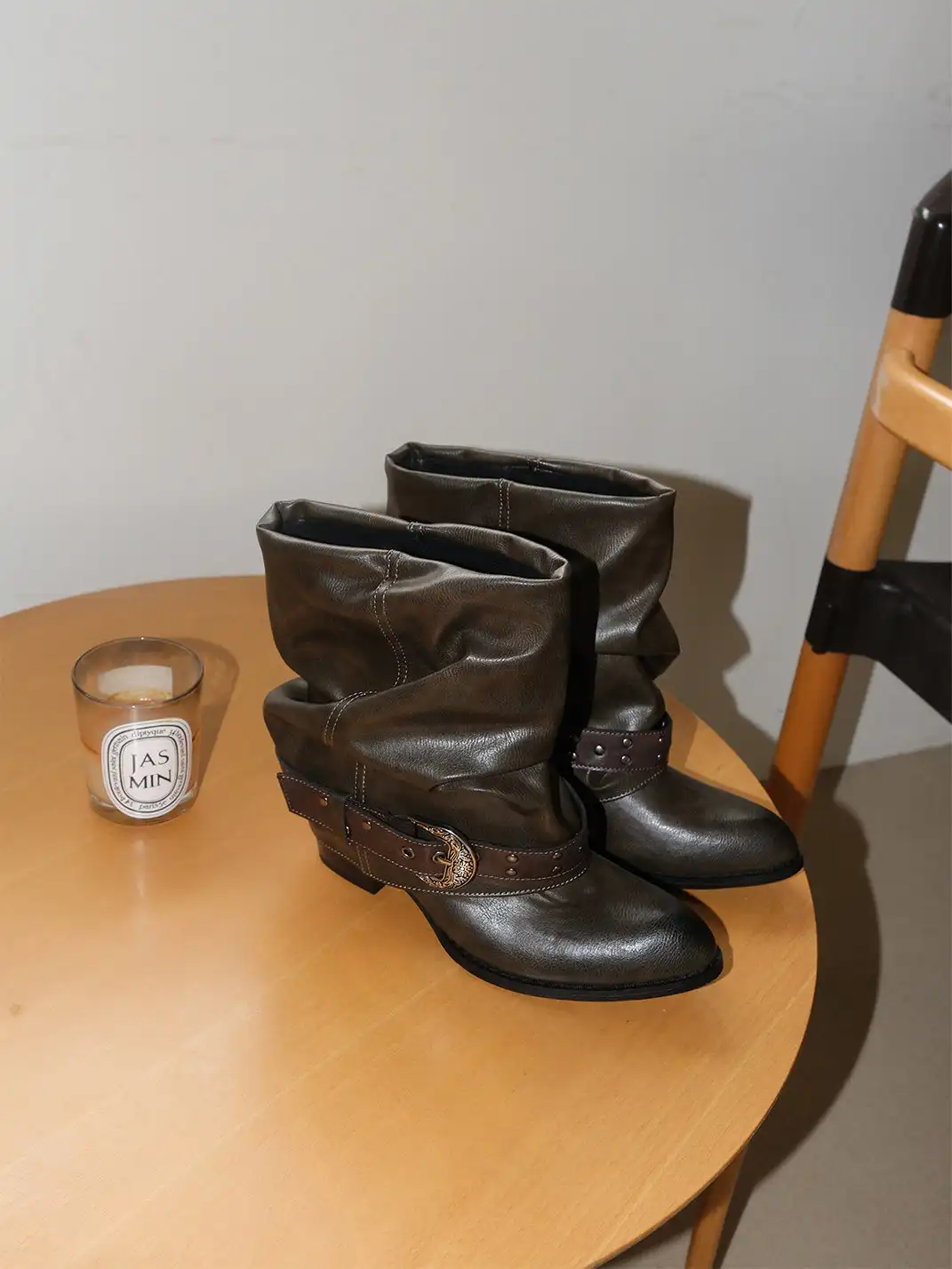Mooreyu | Leather Western Stacked Boots