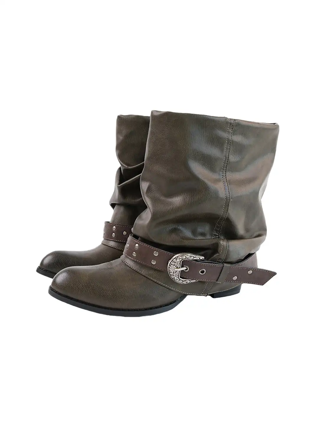 Mooreyu | Leather Western Stacked Boots
