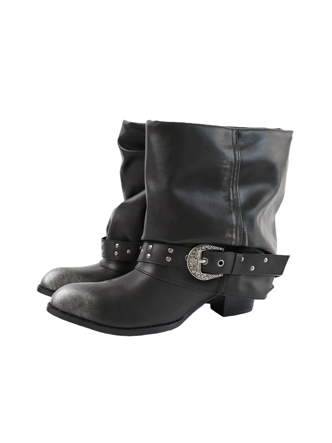 Mooreyu | Leather Western Stacked Boots