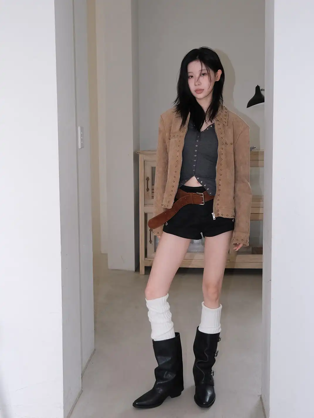 Mooreyu | Pointed Toe Buckle Mid-Calf Boots