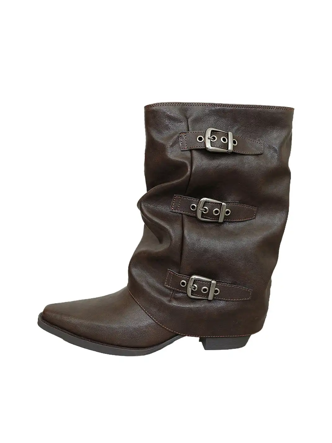 Mooreyu | Pointed Toe Buckle Mid-Calf Boots