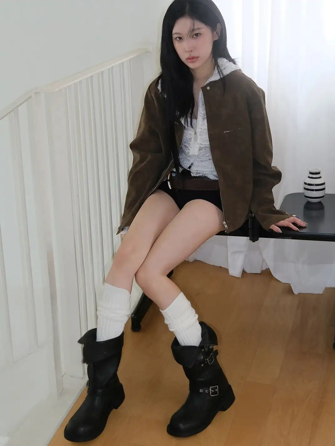 Mooreyu | Buckle Motorcycle Knight Mid-Calf Boots
