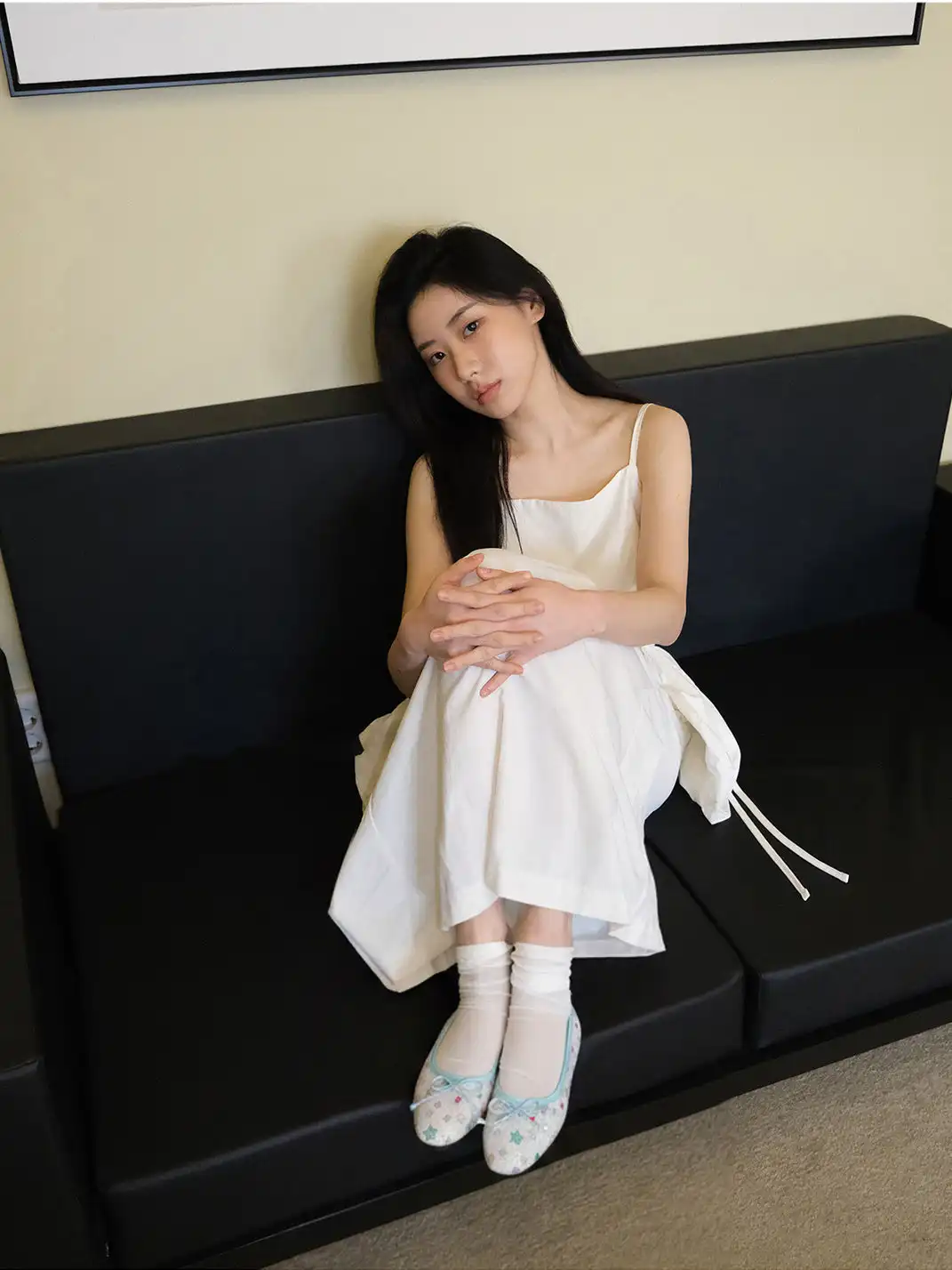 Mooreyu | Glitter Star Print Bow Ballet Flats