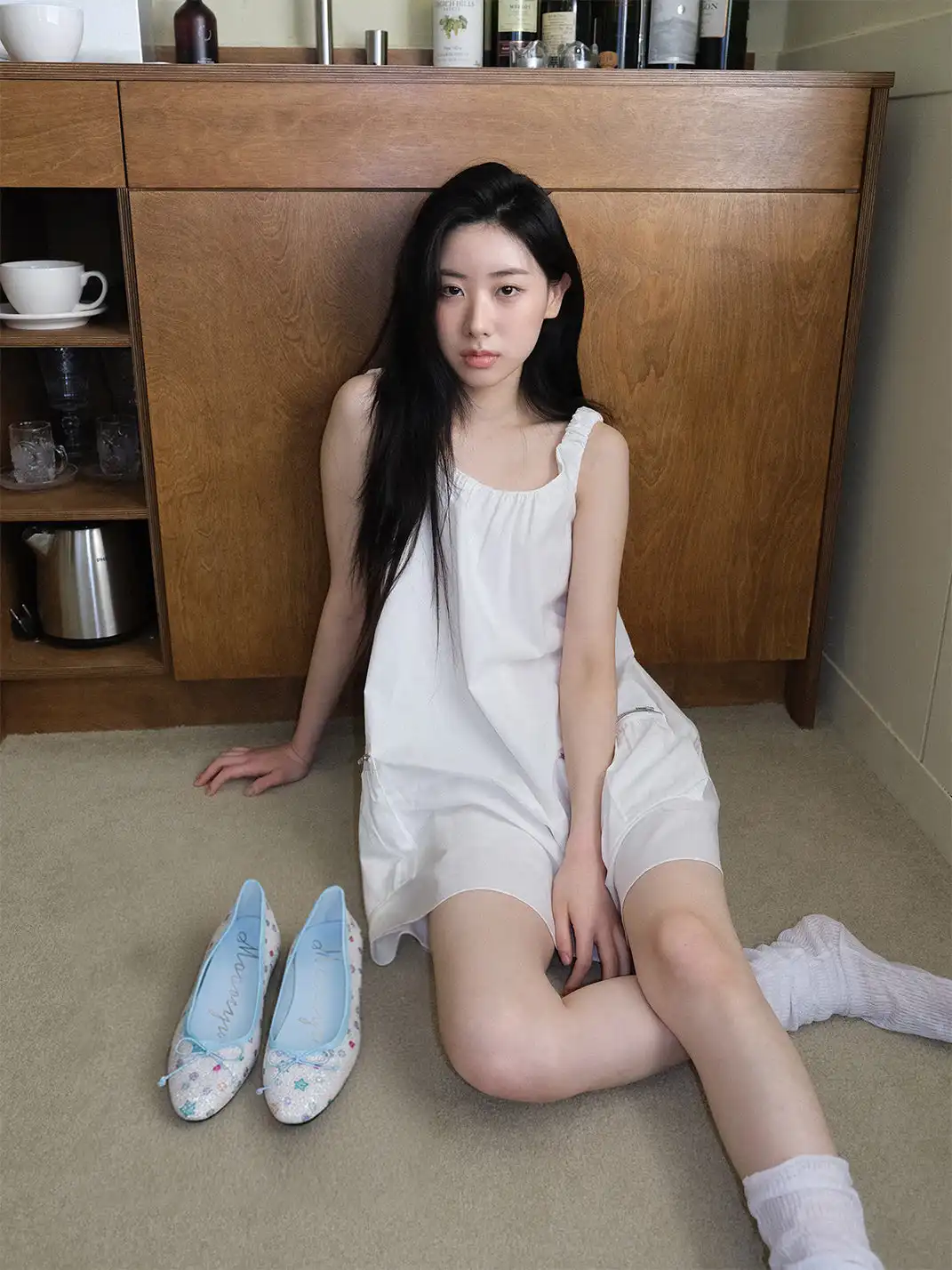 Mooreyu | Glitter Star Print Bow Ballet Flats