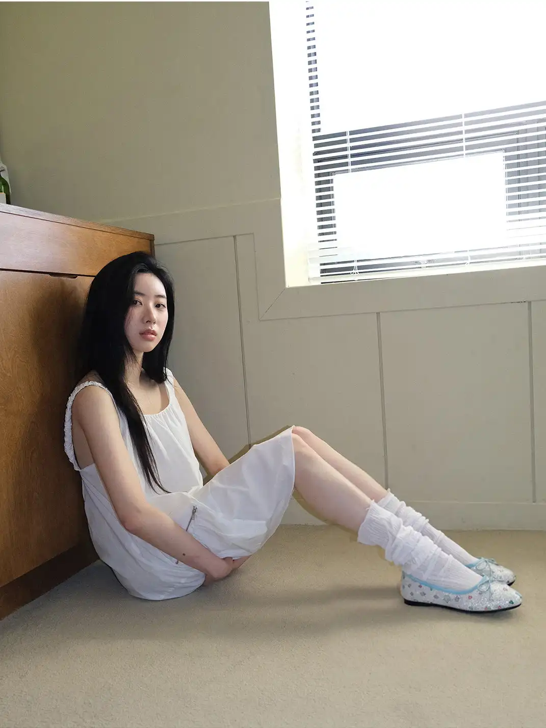 Mooreyu | Glitter Star Print Bow Ballet Flats