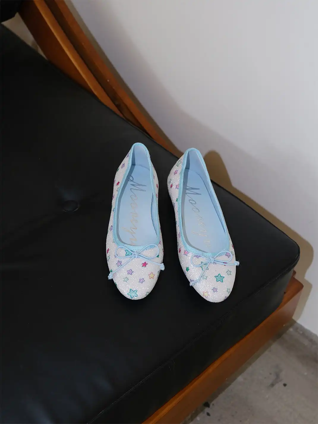 Mooreyu | Glitter Star Print Bow Ballet Flats