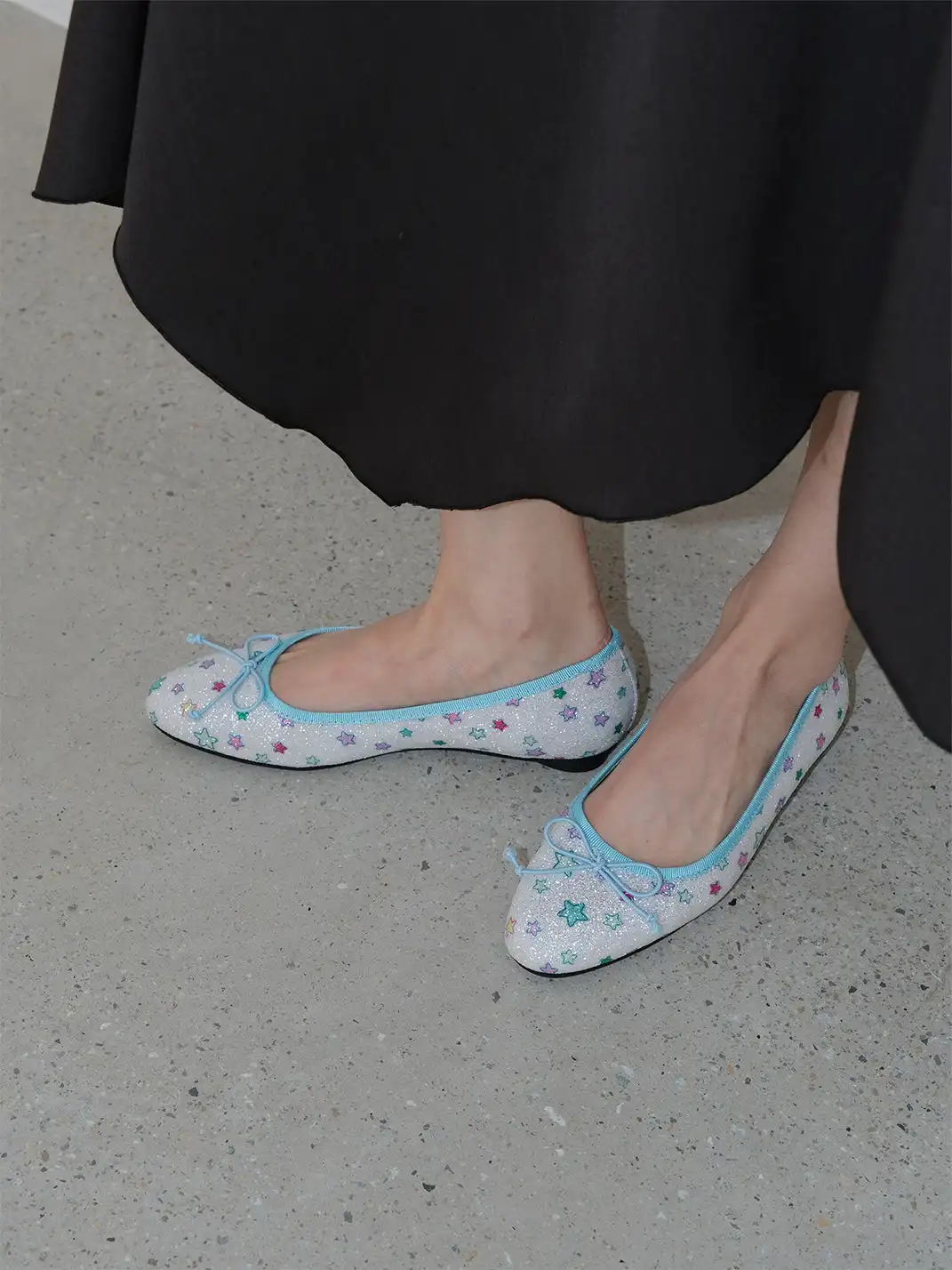 Mooreyu | Glitter Star Print Bow Ballet Flats