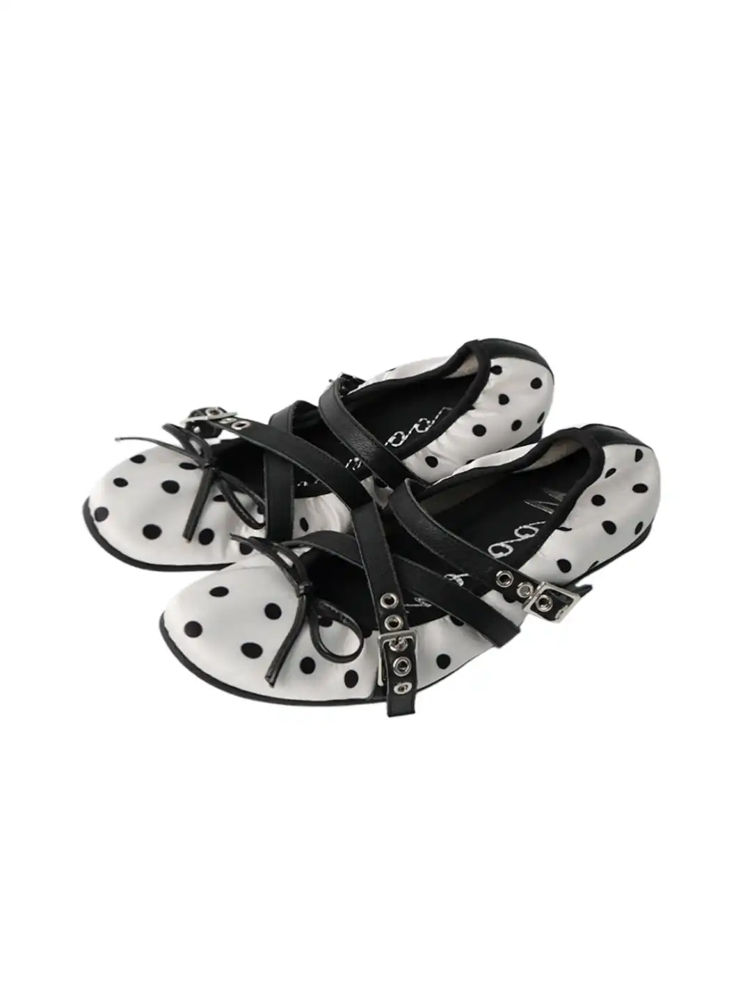 Mooreyu | Leather Round Toe Polka Dot Bow Flats