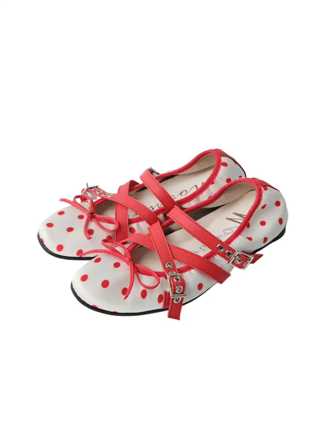 Mooreyu | Leather Round Toe Polka Dot Bow Flats