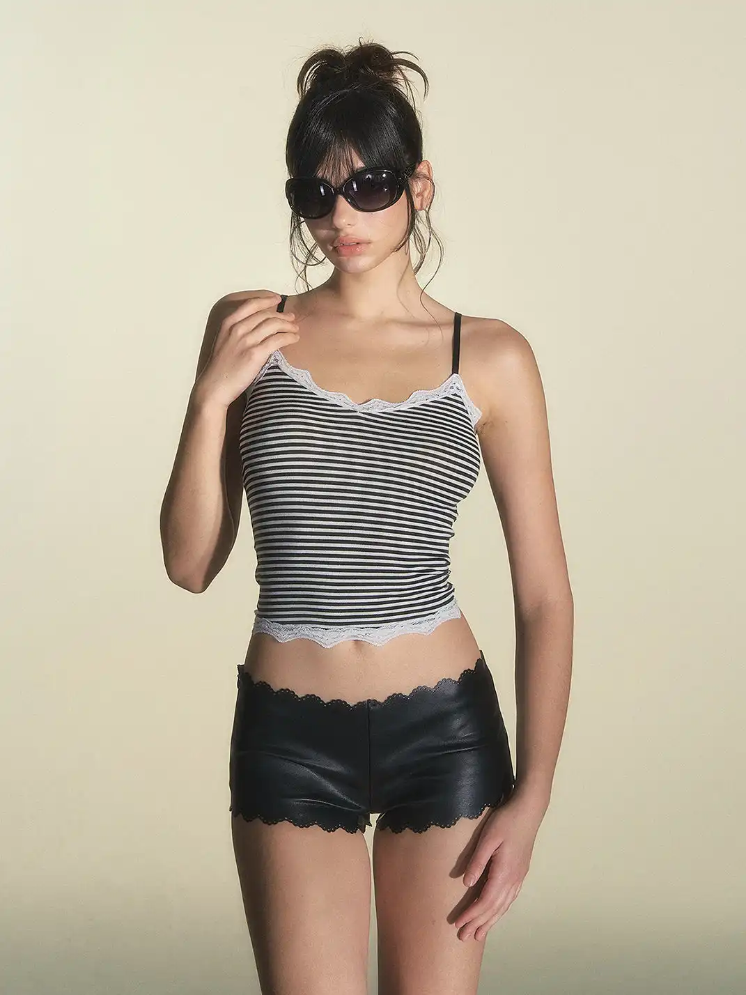 HiimDai | Lace Trim Leather Shorts