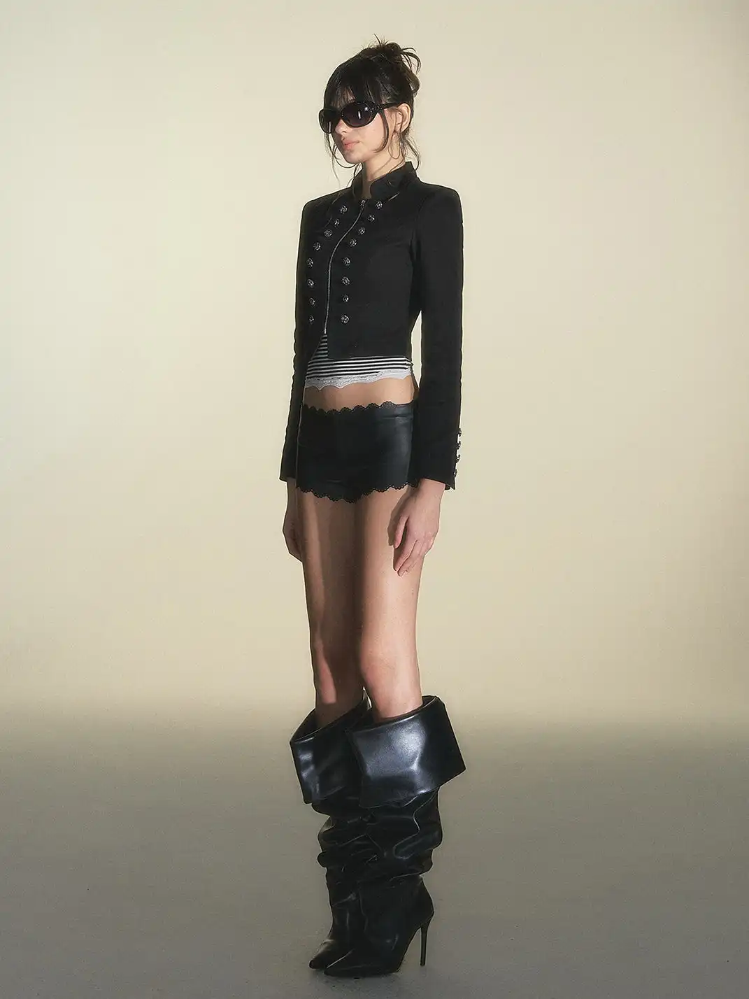 HiimDai | Lace Trim Leather Shorts