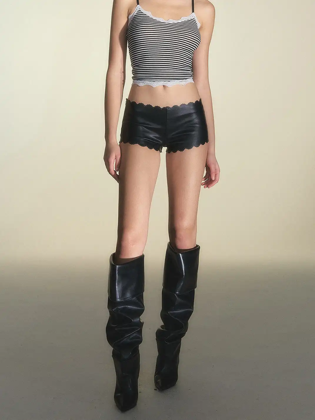 HiimDai | Lace Trim Leather Shorts