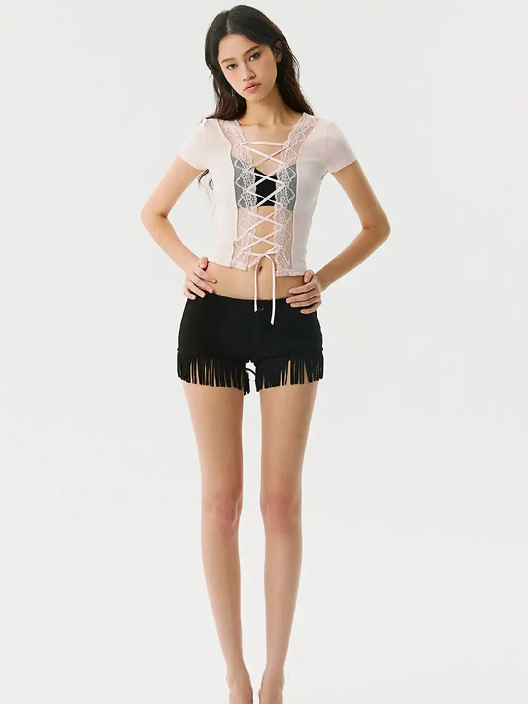 HiimDai | Fringe Low Waist Suede Shorts