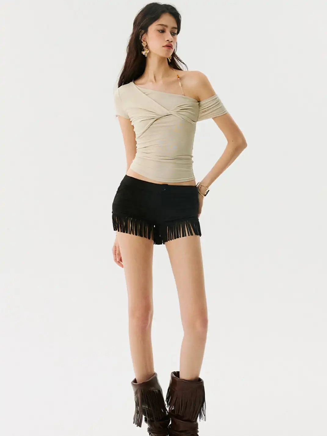 HiimDai | Fringe Low Waist Suede Shorts