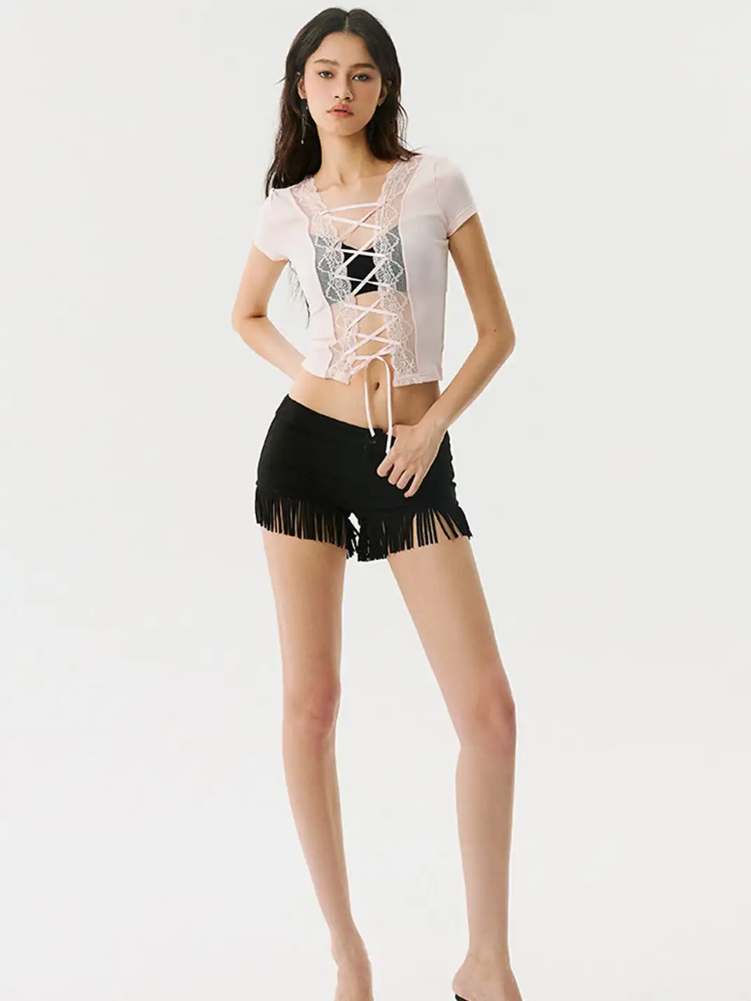 HiimDai | Fringe Low Waist Suede Shorts