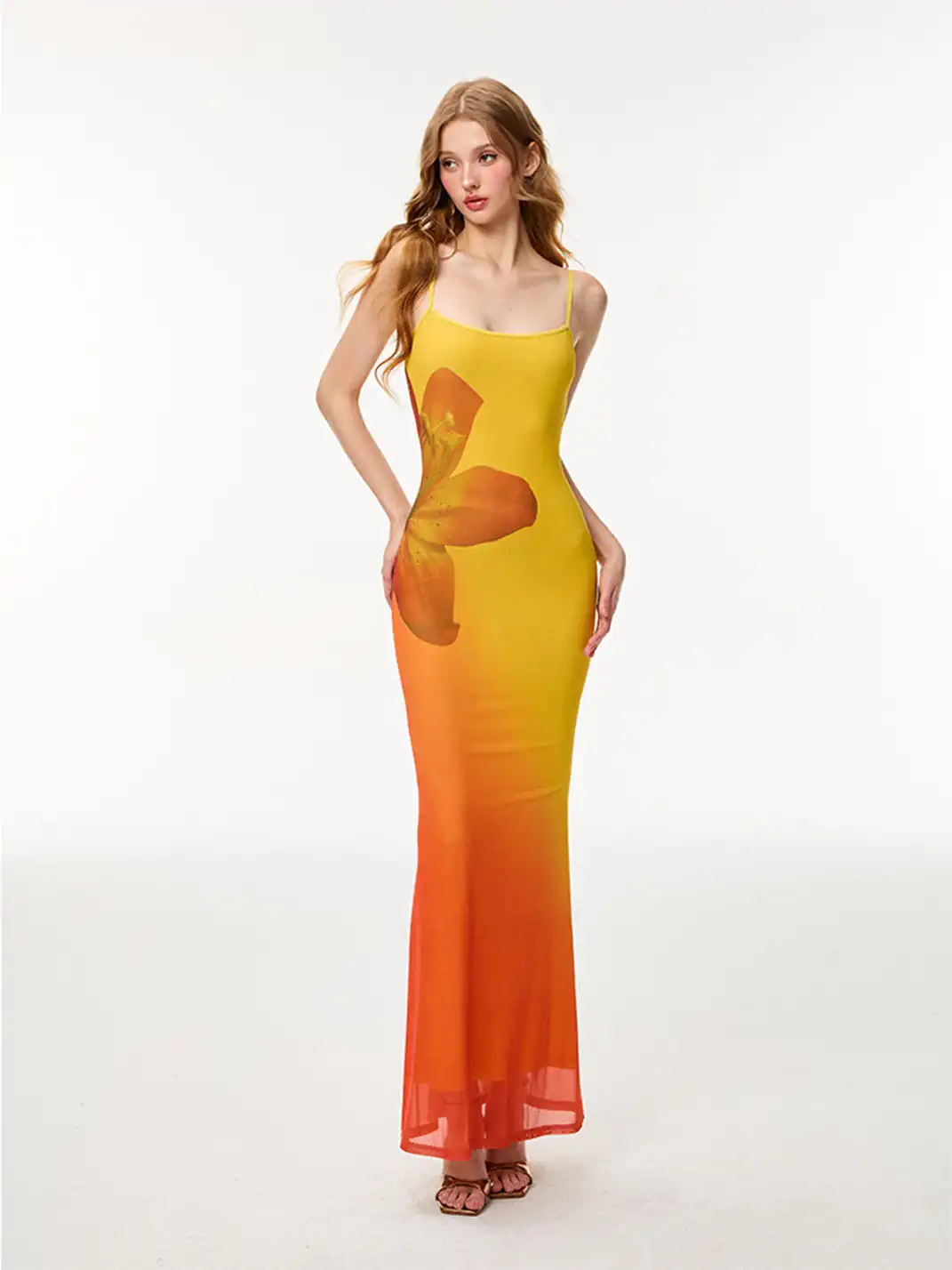 HiimDai | Floral Gradient Waist Fishtail Dress