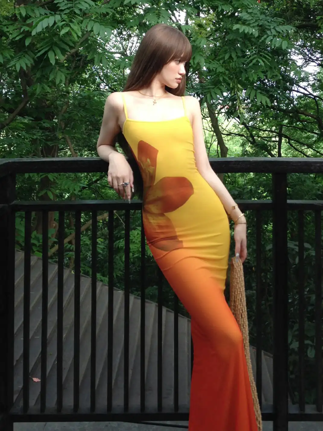 HiimDai | Floral Gradient Waist Fishtail Dress
