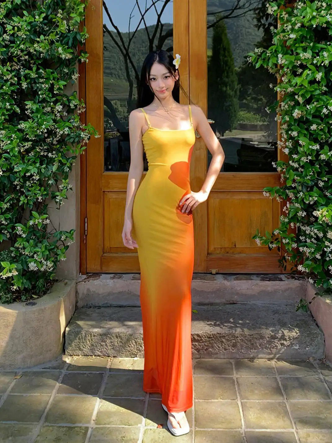 HiimDai | Floral Gradient Waist Fishtail Dress