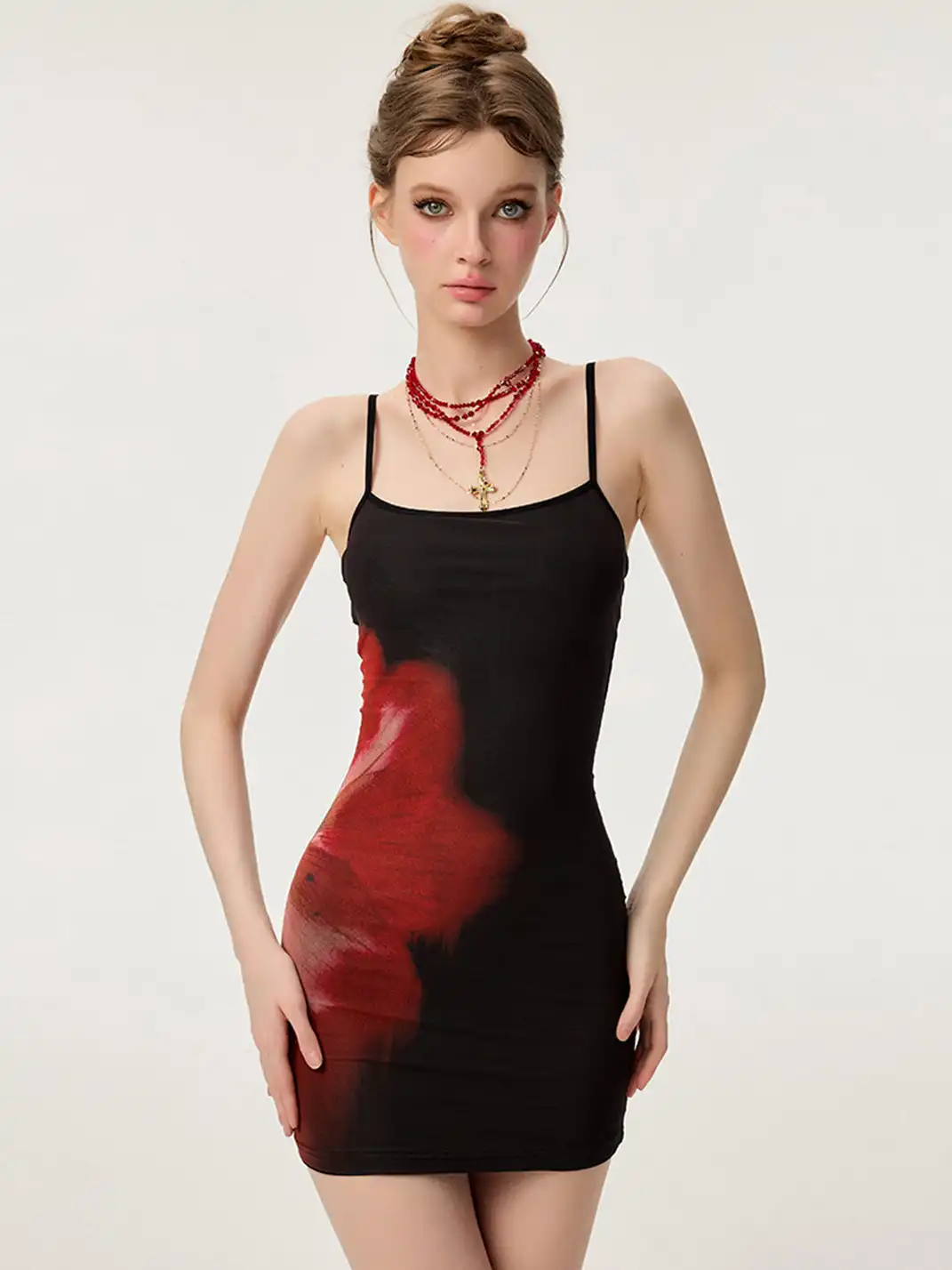 HiimDai | Floral Gradient Waist Fishtail Dress-Black