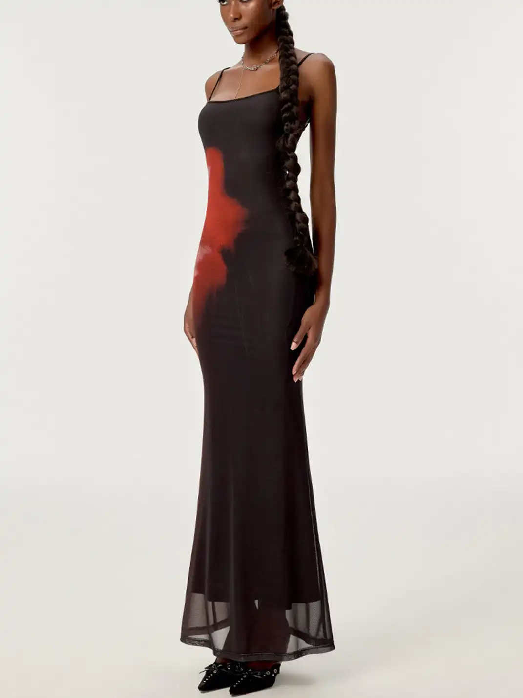 HiimDai | Floral Gradient Waist Fishtail Dress-Black