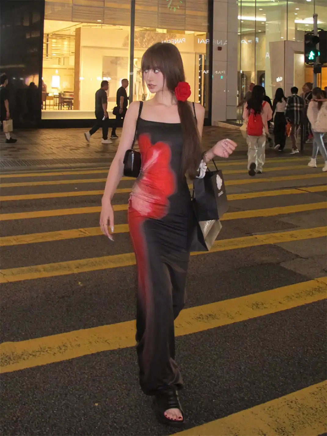 HiimDai | Floral Gradient Waist Fishtail Dress-Black