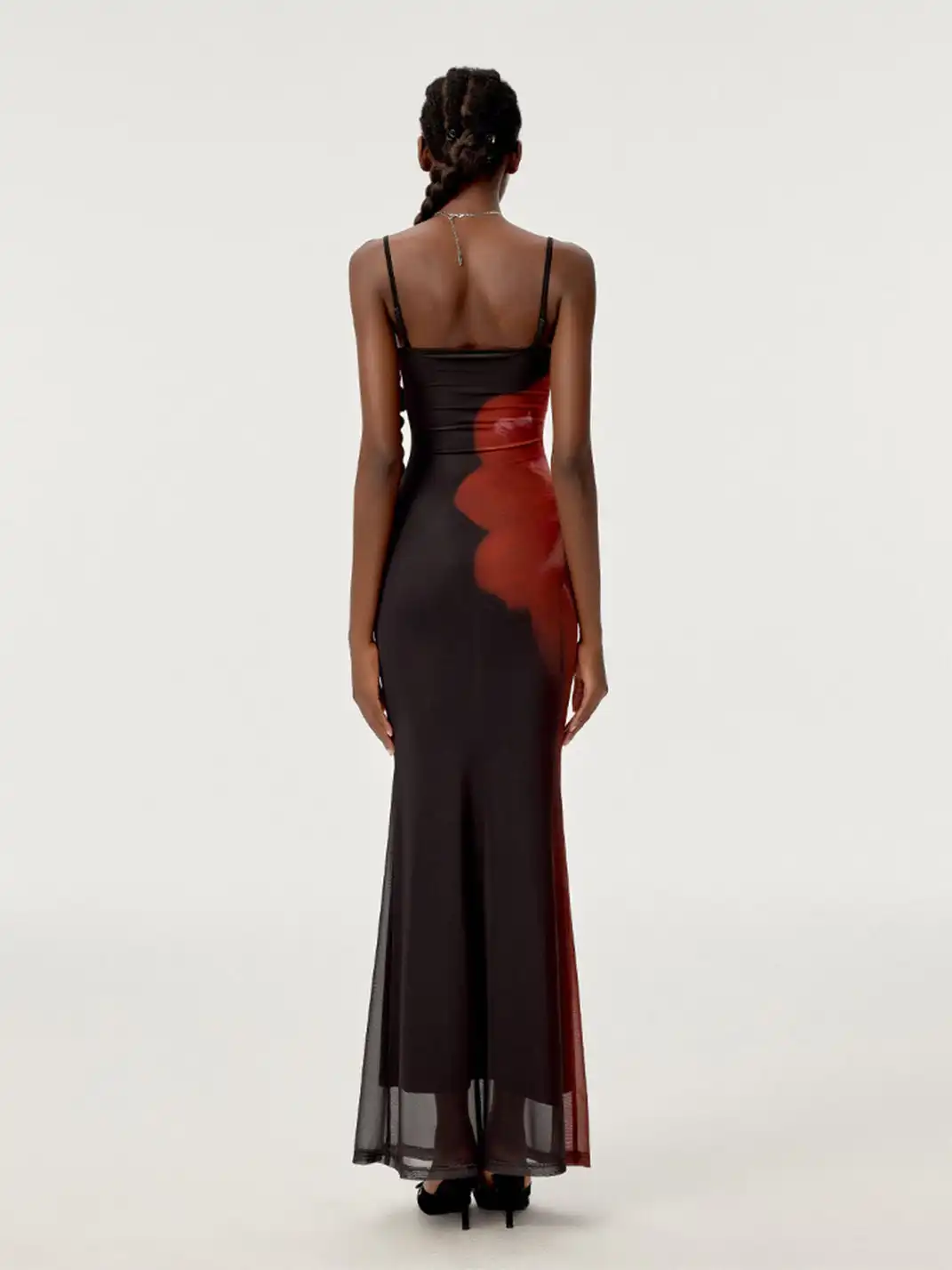 HiimDai | Floral Gradient Waist Fishtail Dress-Black