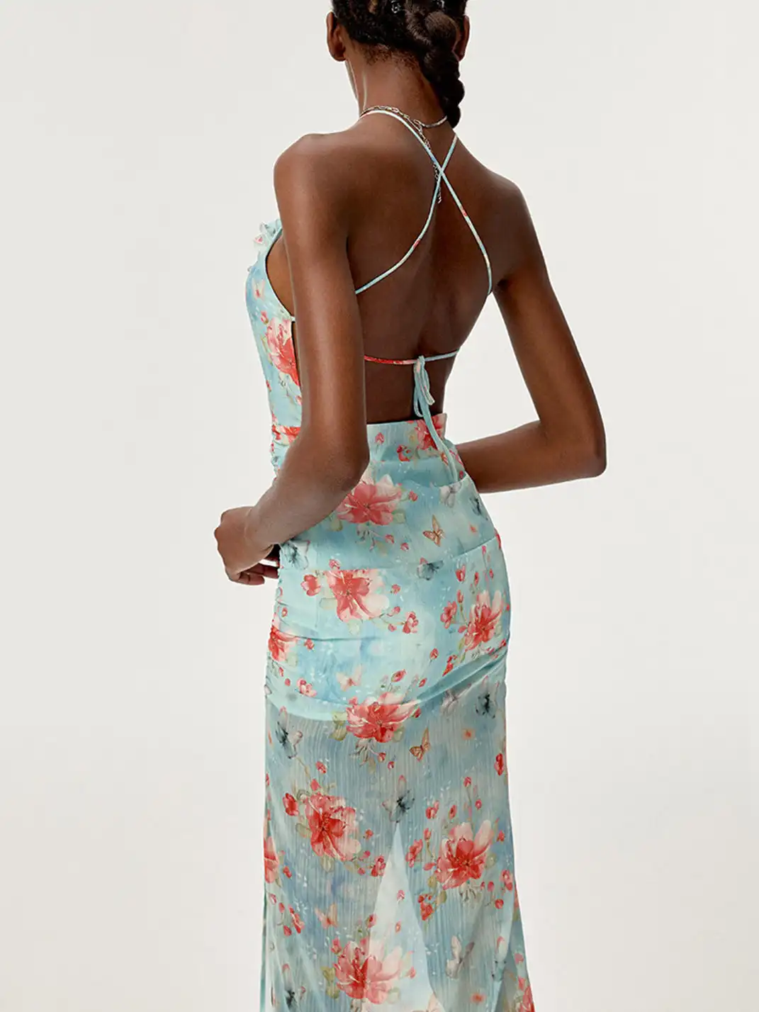 HiimDai | High Slit Waist Floral Print Dress