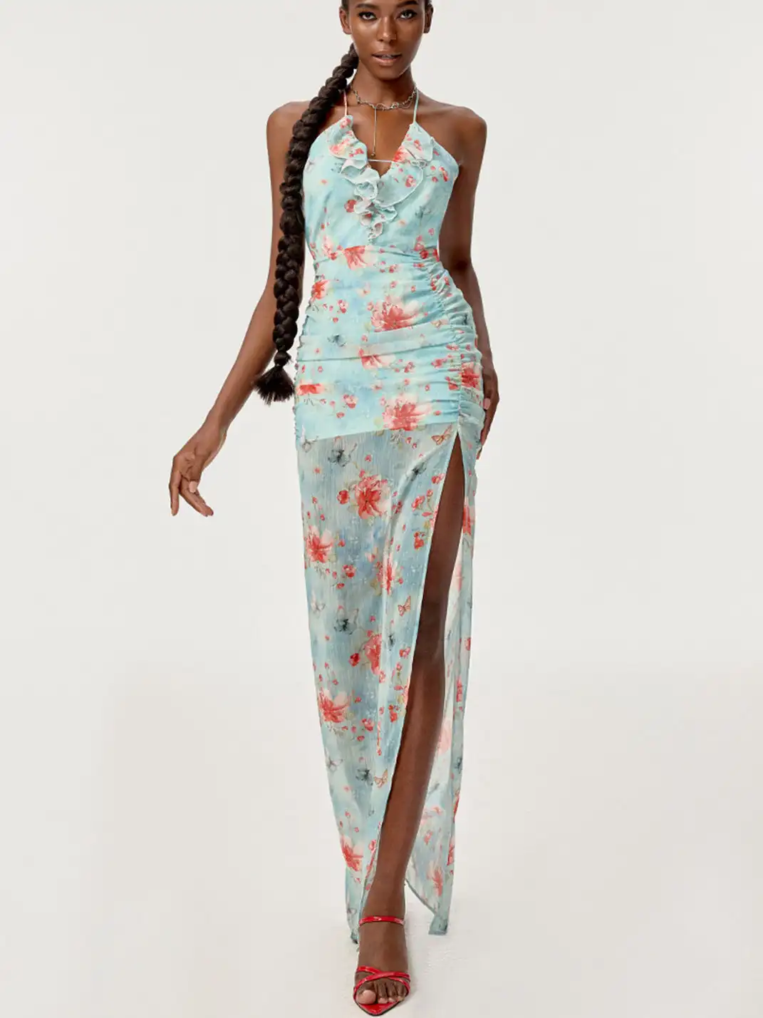 HiimDai | High Slit Waist Floral Print Dress