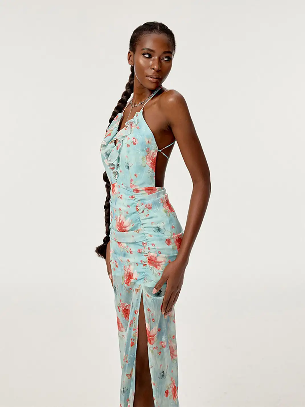 HiimDai | High Slit Waist Floral Print Dress