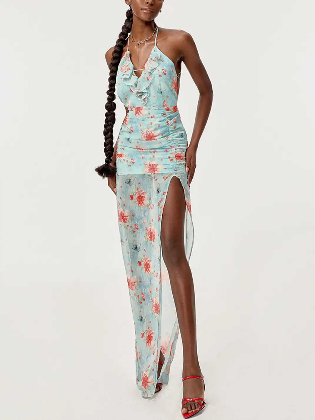 HiimDai | High Slit Waist Floral Print Dress