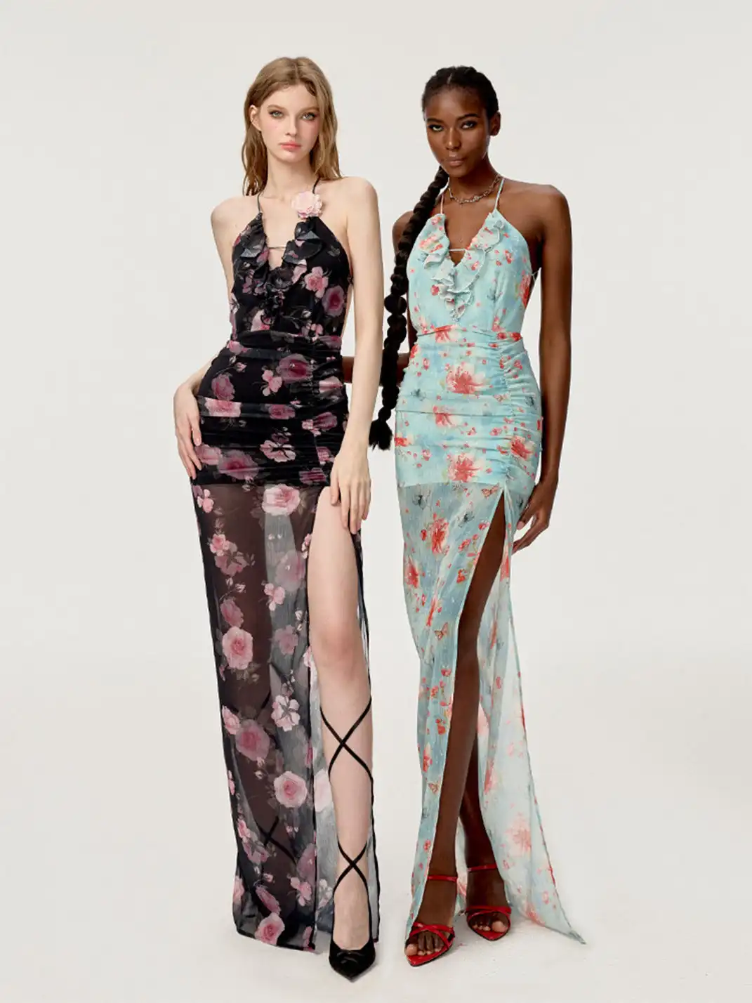 HiimDai | High Slit Waist Floral Print Dress