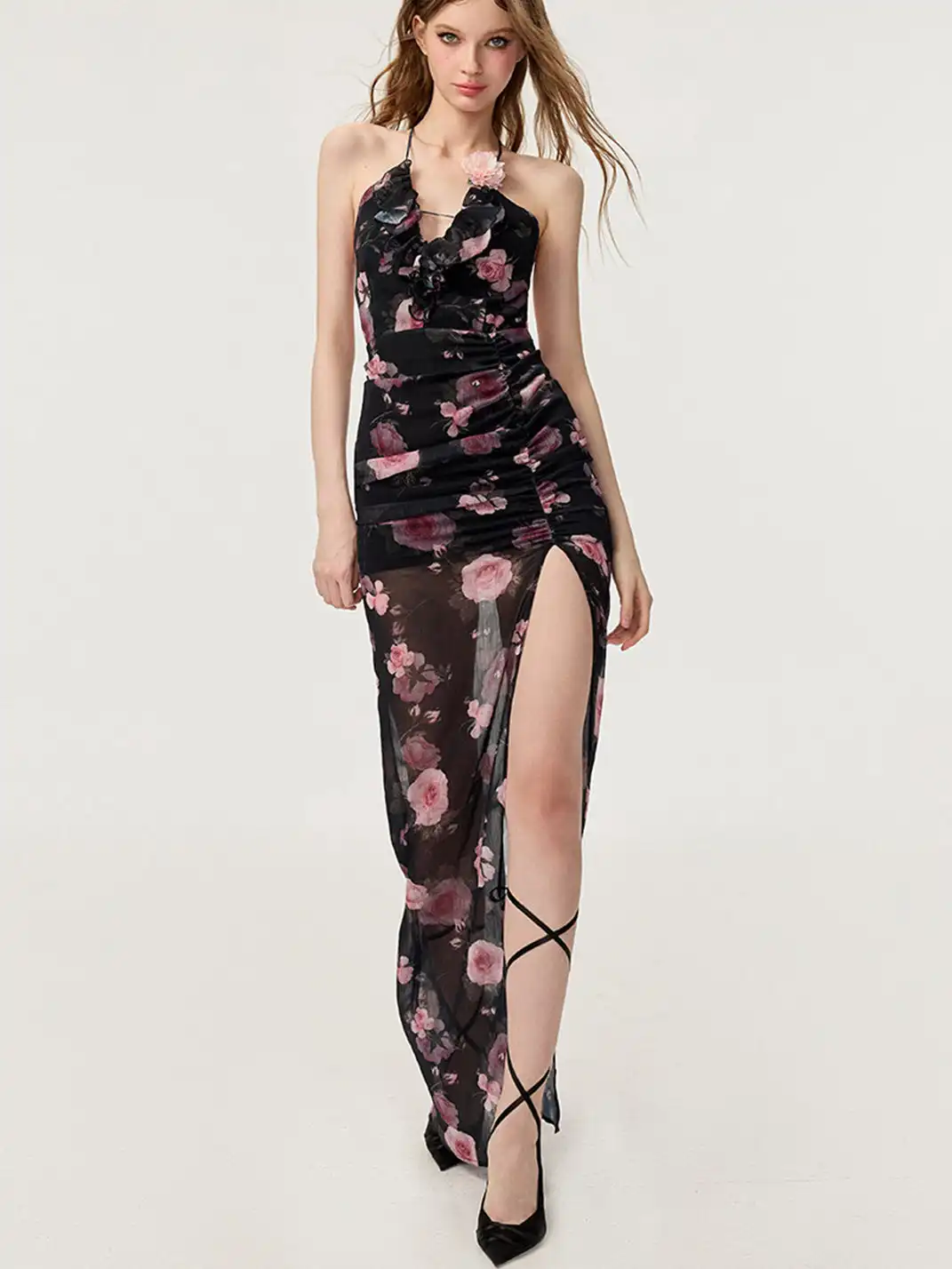 HiimDai | High Slit Waist Floral Print Dress