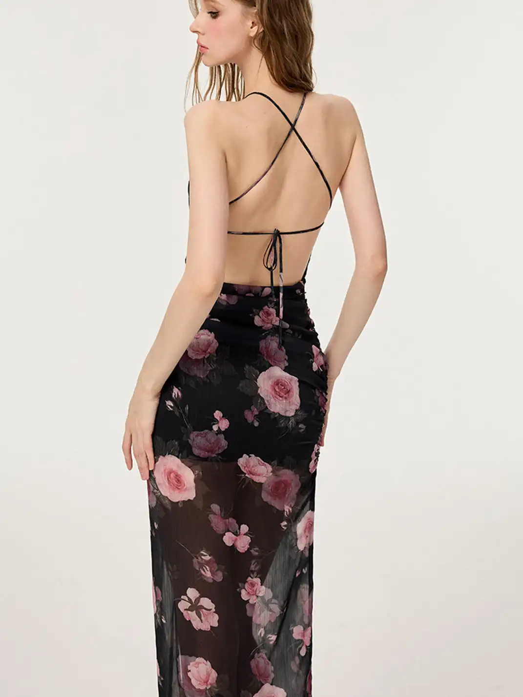 HiimDai | High Slit Waist Floral Print Dress